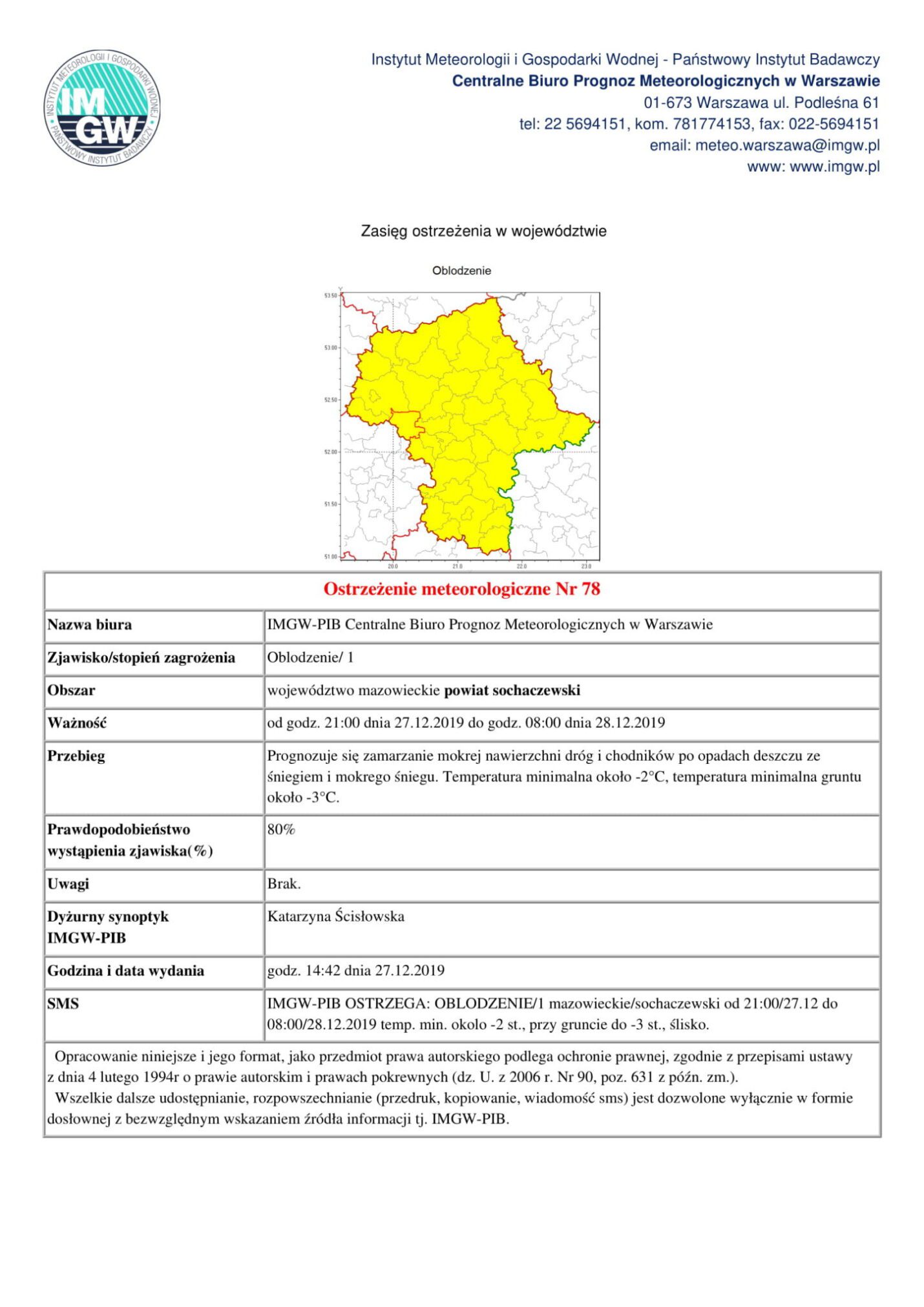 Ostrzeżenie meteorologiczne - oblodzenie