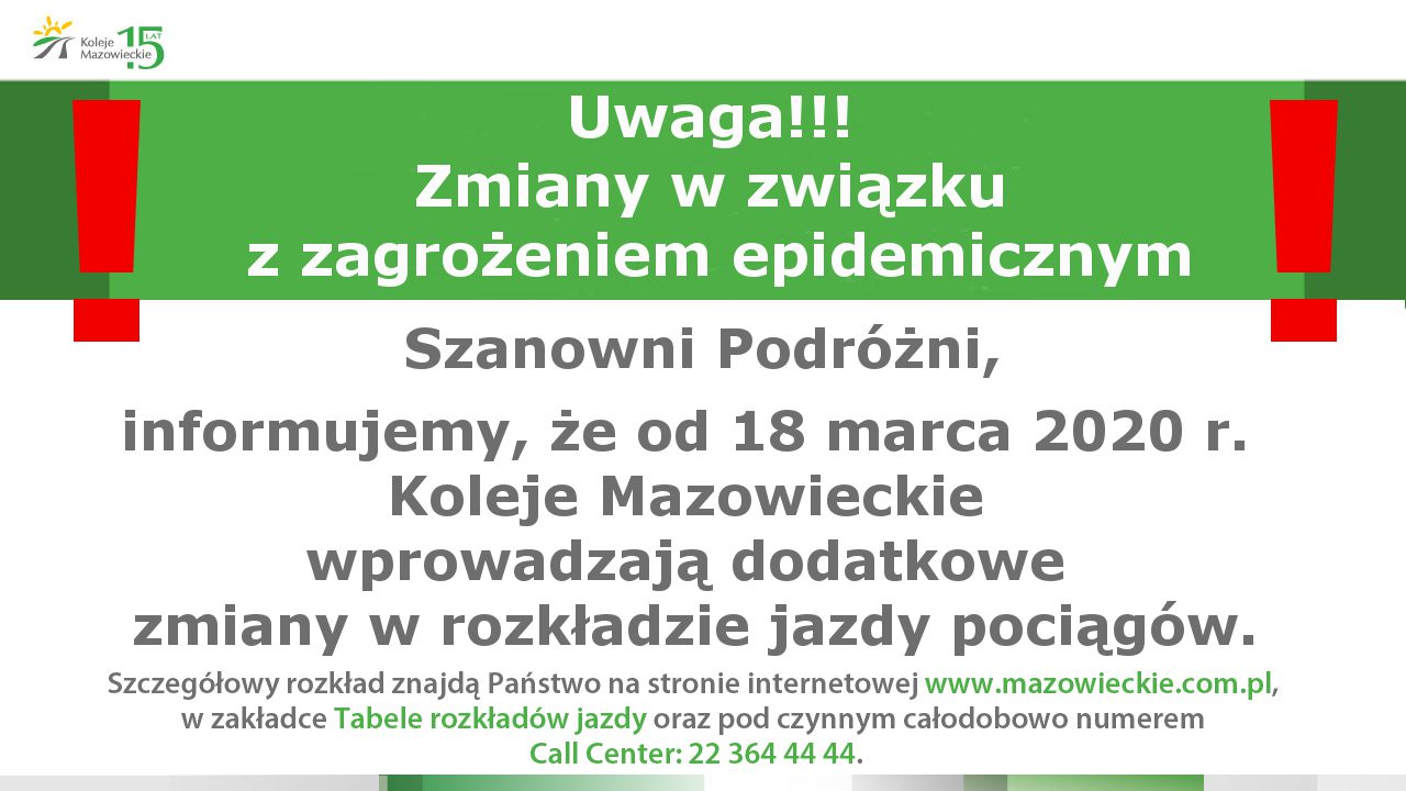 Koleje Mazowieckie wprowadzają dodatkowe zmiany w rozkładzie jazdy pociągów