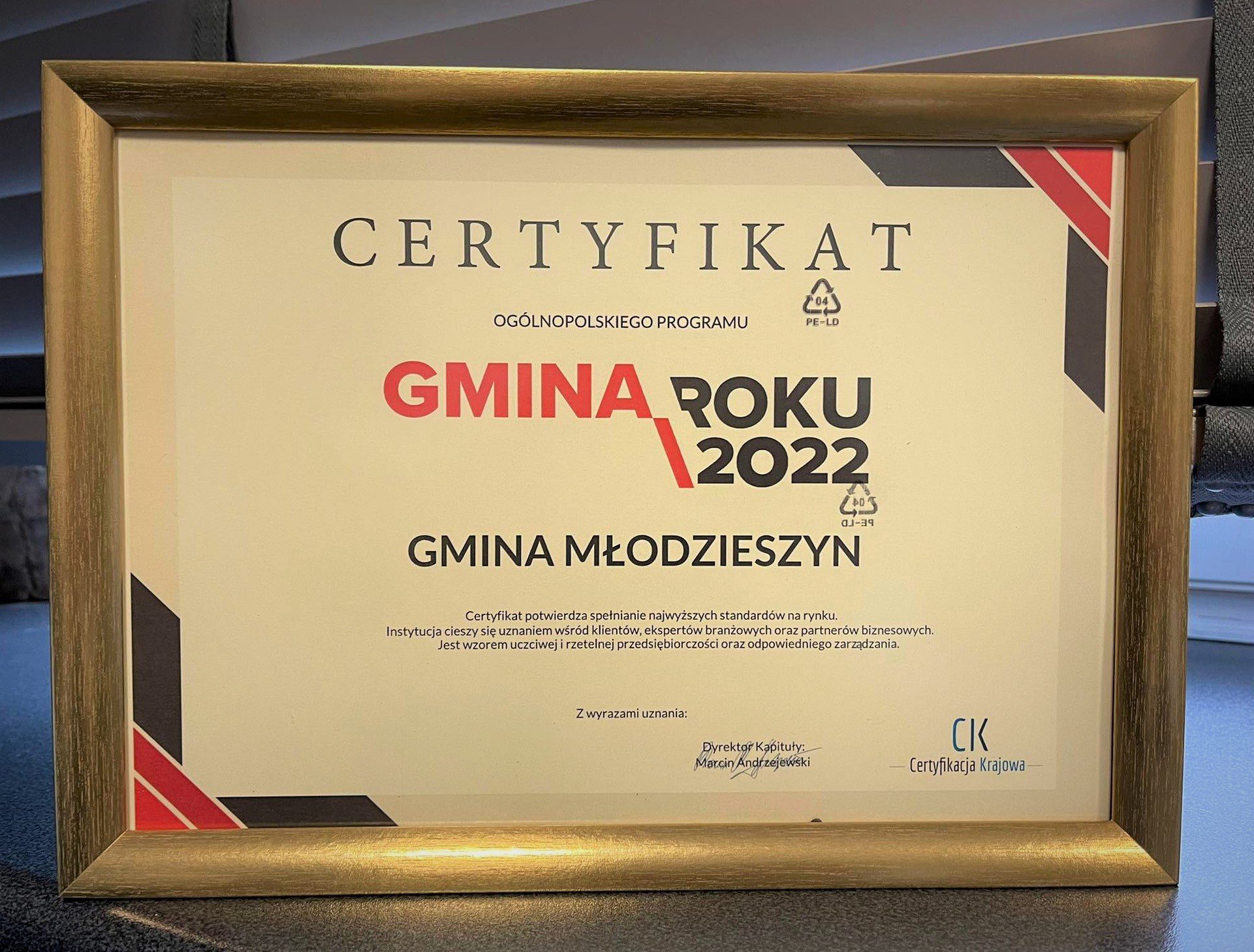 Gmina Młodzieszyn z certyfikatem Gmina Roku 2022