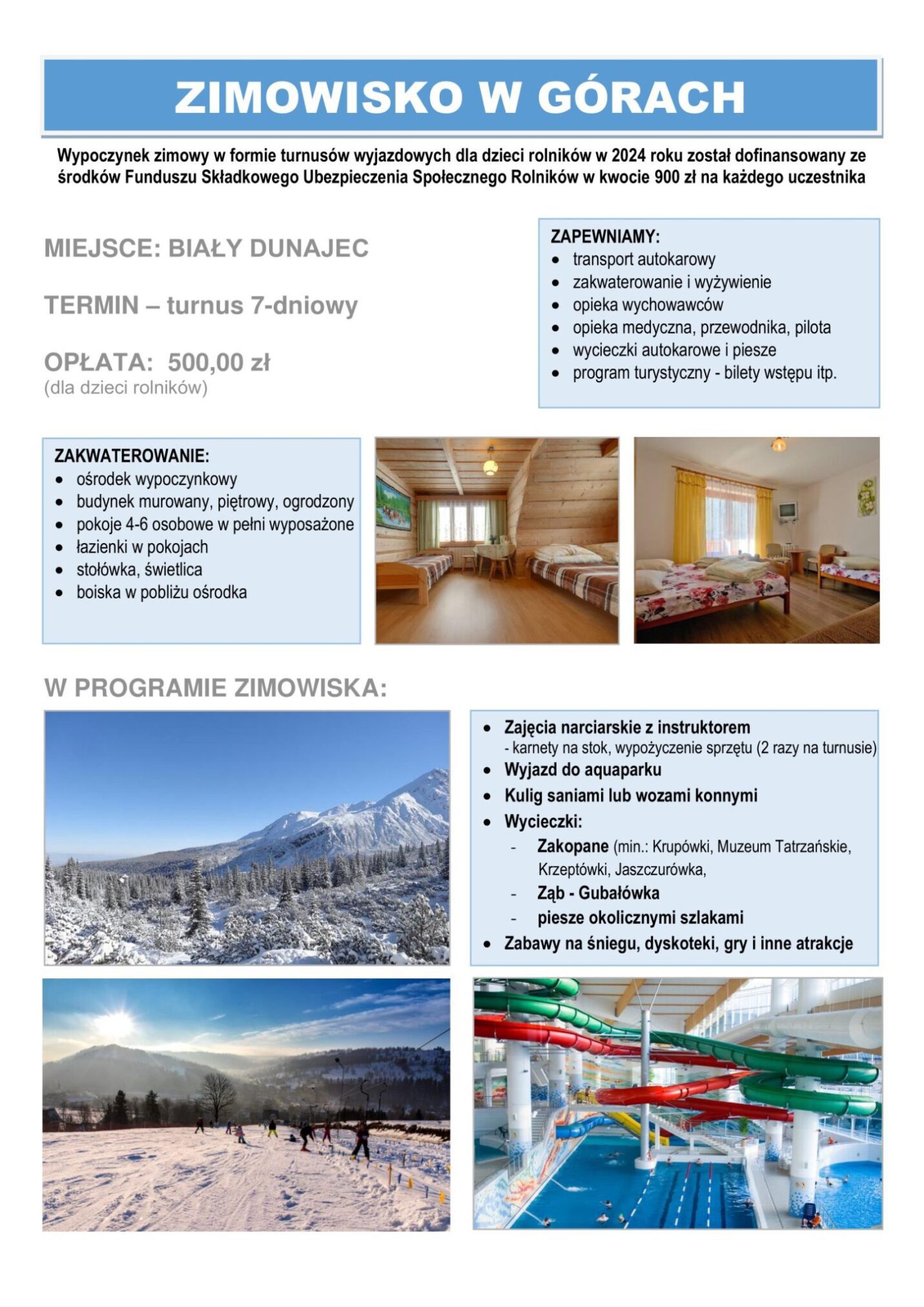 Oferta Zimowiska dla dzieci rolników- zgłoszenia do 24.11.2023r.