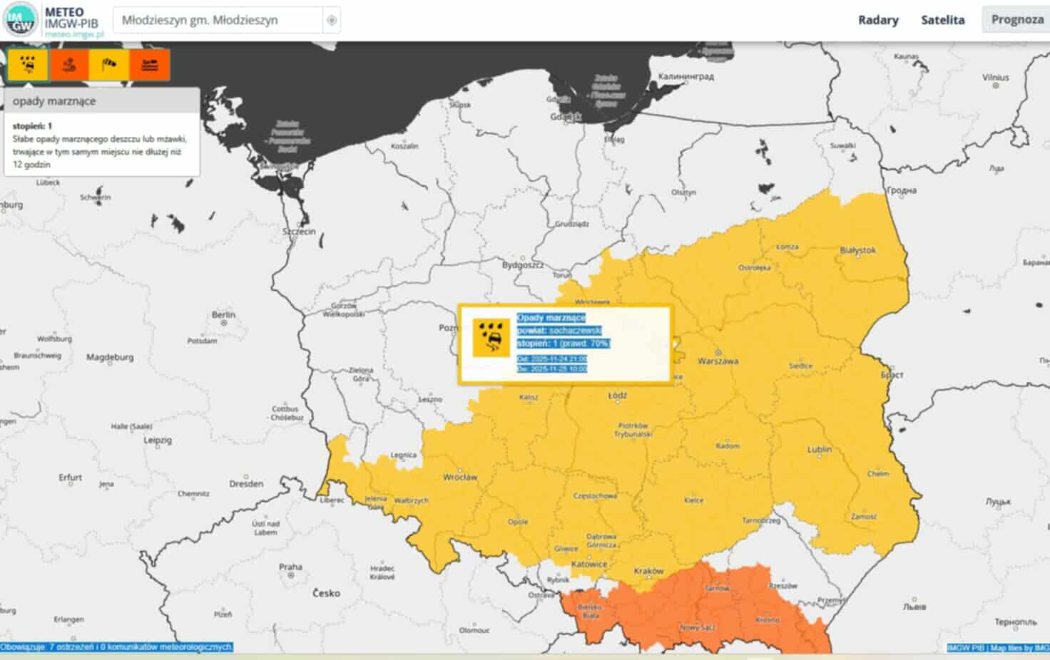 Ostrzeżenie IMGW dla powiatu sochaczewskiego