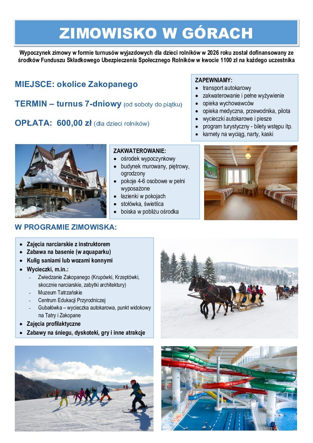 GOPS w Młodzieszynie przeprowadza wstępną rekrutację na ZIMOWISKO DLA DZIECI ROLNIKÓW