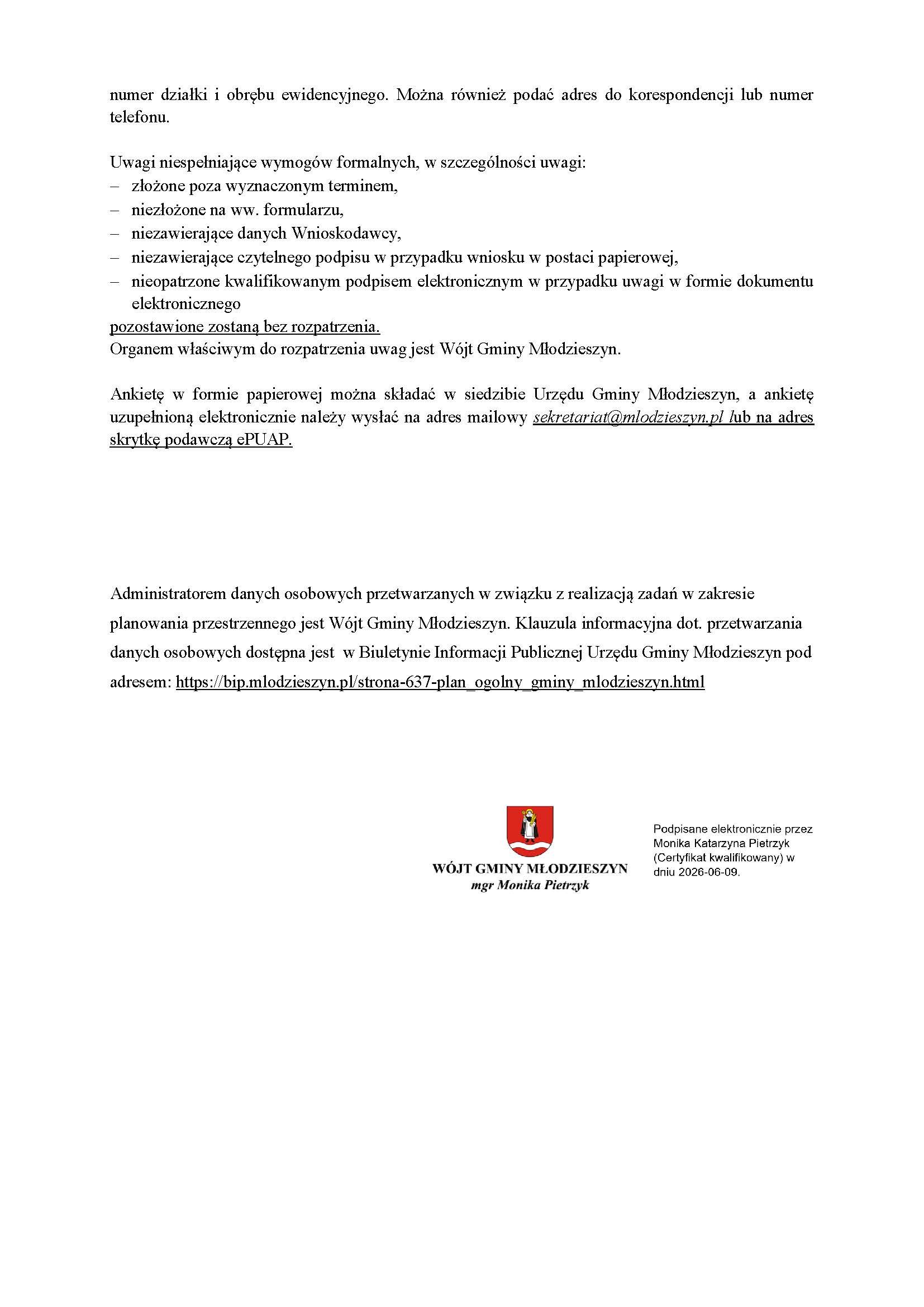 Projekt Planu Ogólnego Gminy Młodzieszyn – konsultacje społeczne